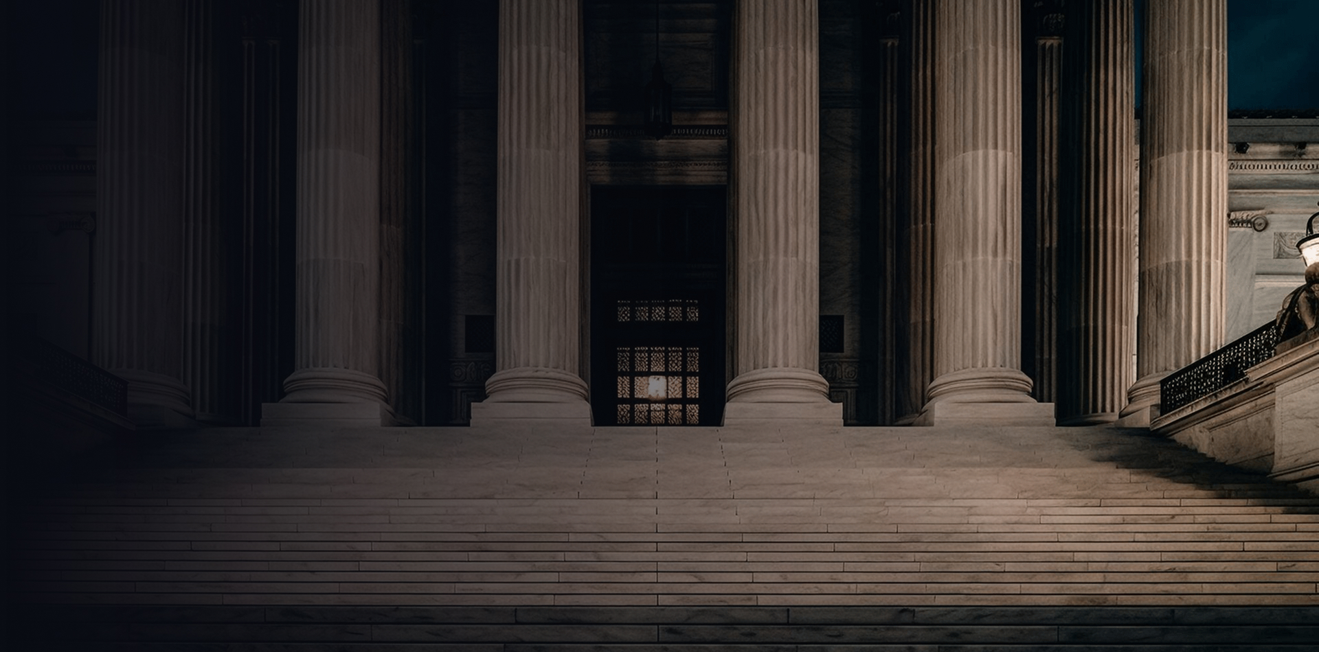 Courthouse columns at night