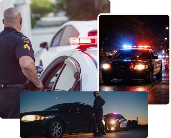 Police officers and patrol vehicles during a traffic stop